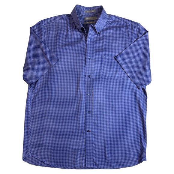 Daniel Cremieux Men’s Blue Tan Checkered Short Sleeve Button Down Shirt L EUC - Picture 4 of 7